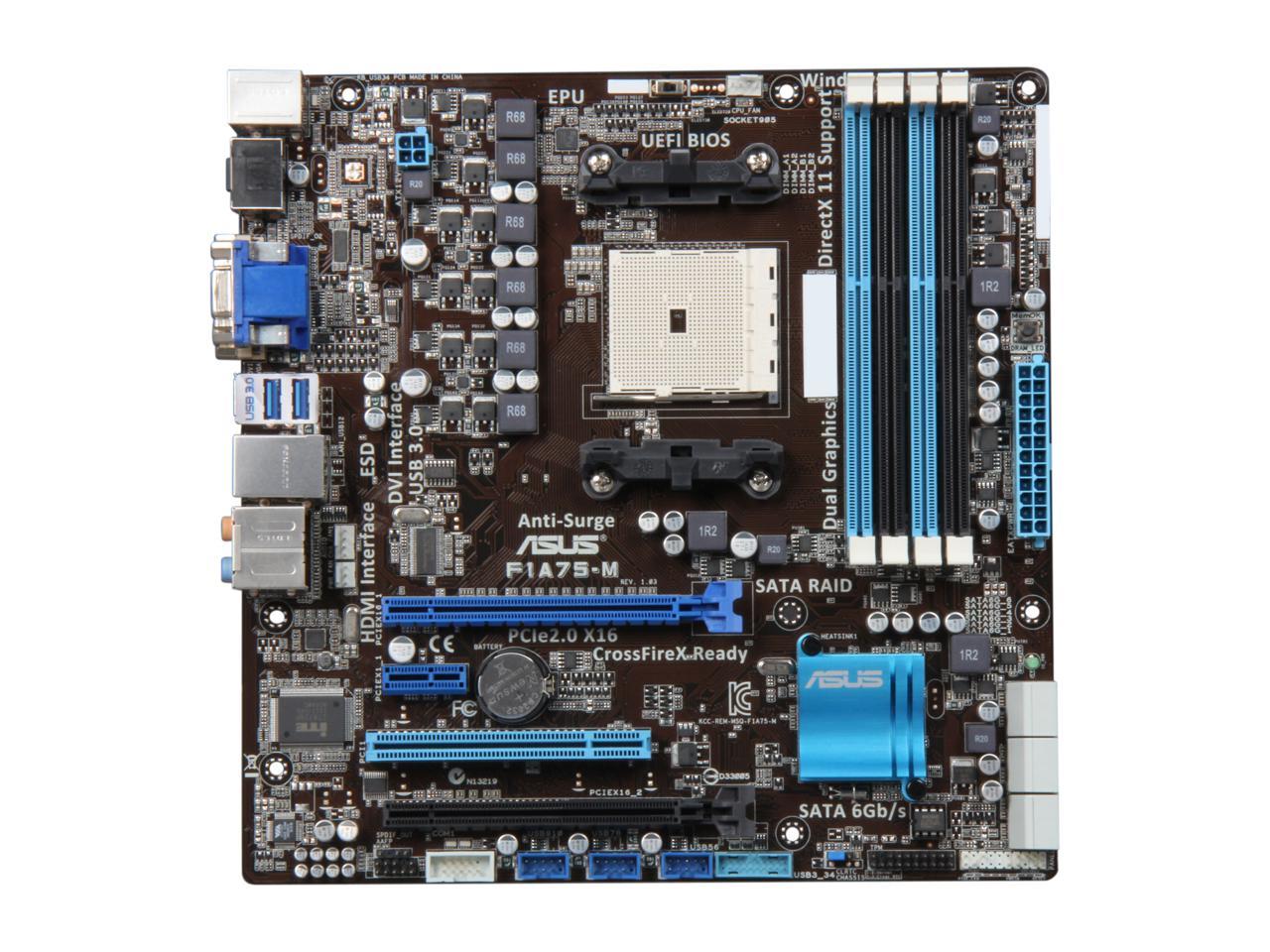 ASUS F1A75-M FM1 AMD A75 (Hudson D3) SATA 6Gb/s USB 3.0 HDMI Micro ATX AMD Motherboard with UEFI BIOS