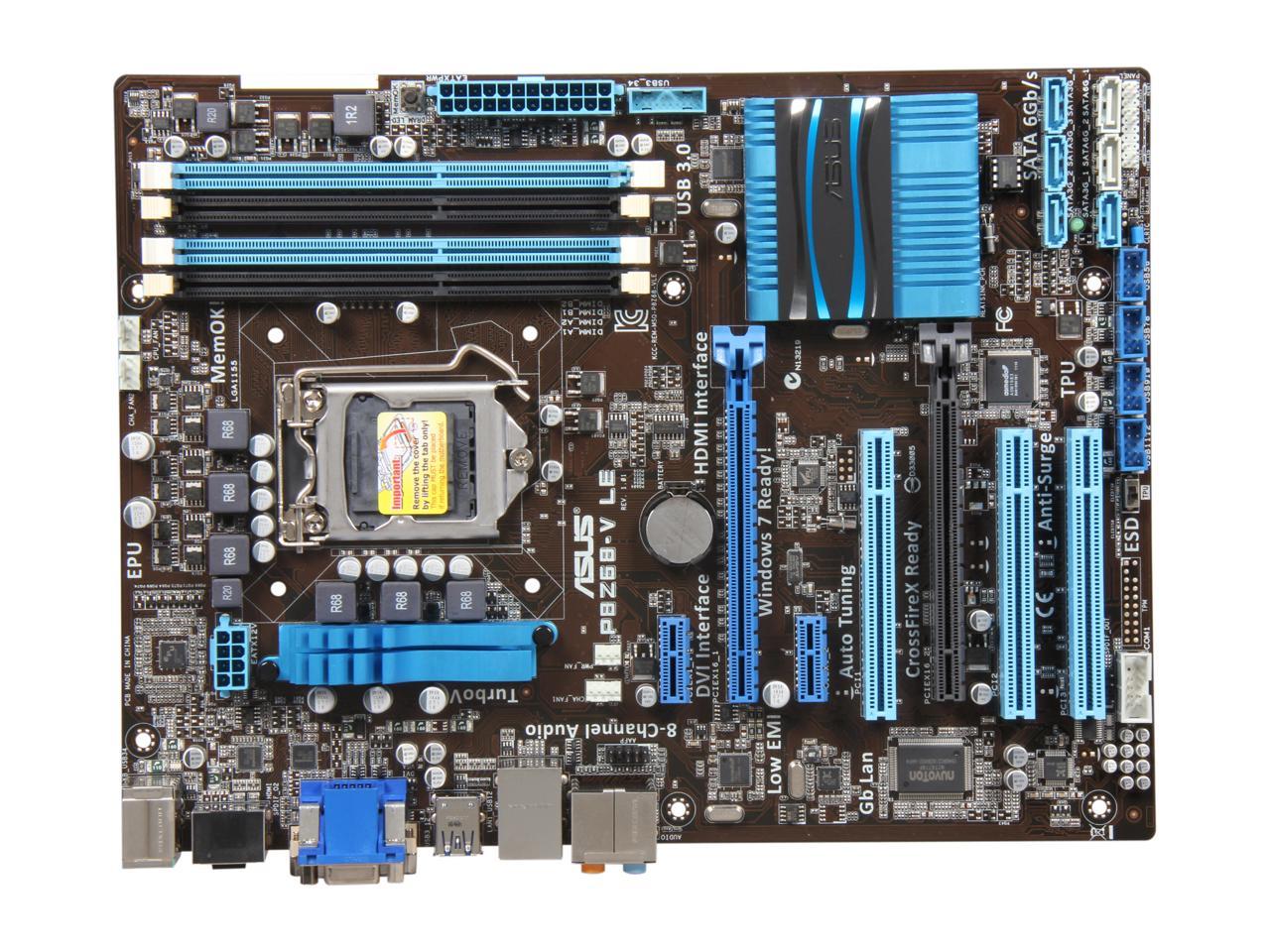 ASUS P8Z68-V LE LGA 1155 Intel Z68 HDMI SATA 6Gb/s USB 3.0 ATX Intel Motherboard with UEFI BIOS