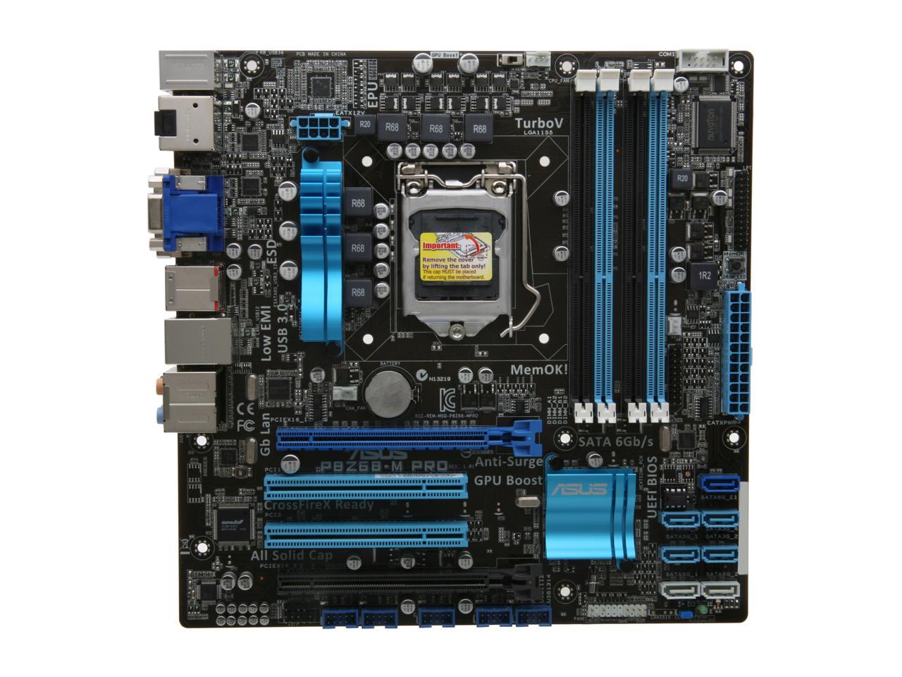 ASUS P8Z68-M Pro LGA 1155 Intel Z68 HDMI SATA 6Gb/s USB 3.0 Micro ATX Intel Motherboard with UEFI BIOS