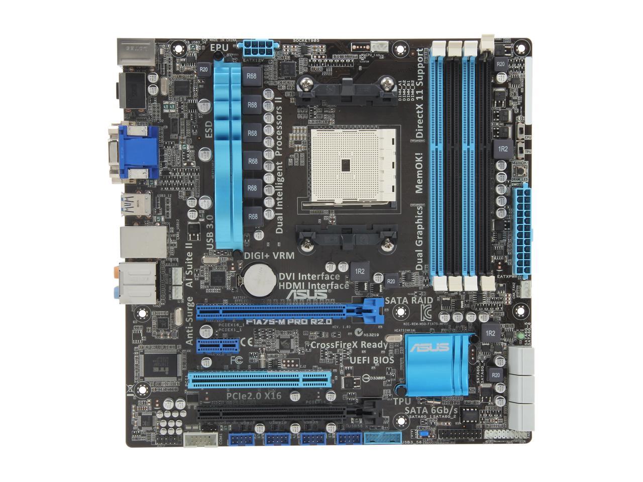 ASUS F1A75-M PRO R2.0 FM1 AMD A75 (Hudson D3) SATA 6Gb/s USB 3.0 HDMI Micro ATX AMD Motherboard with UEFI BIOS