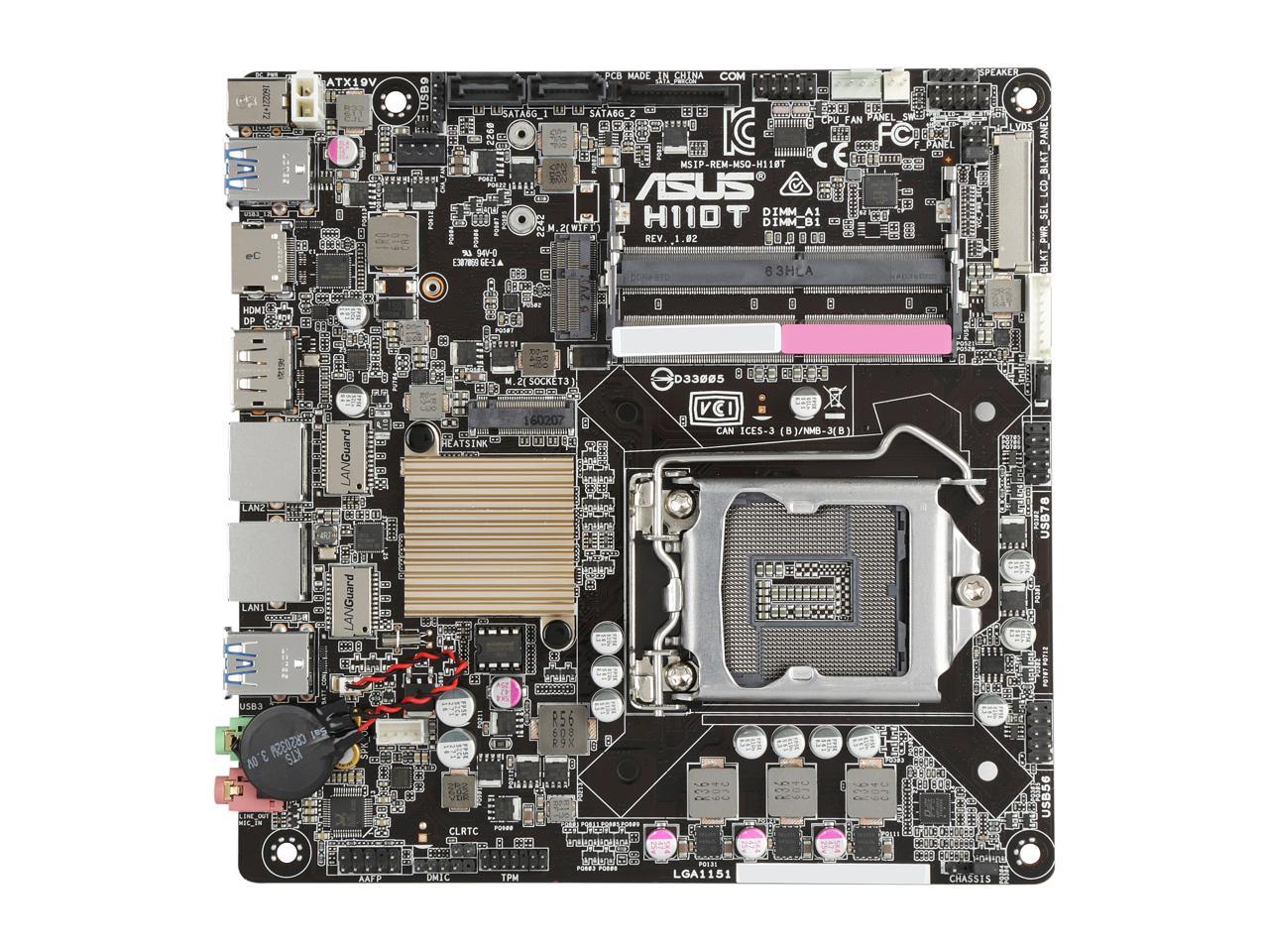ASUS H110T/CSM LGA 1151 Intel H110 HDMI SATA 6Gb/s USB 3.1 Thin Mini-ITX Motherboards - Intel