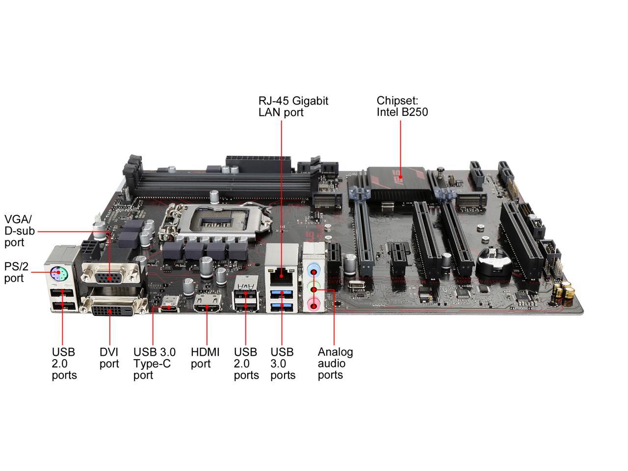 ASUS PRIME B250-PLUS LGA 1151 Intel B250 HDMI SATA 6Gb/s USB 3.0 ATX Motherboards - Intel