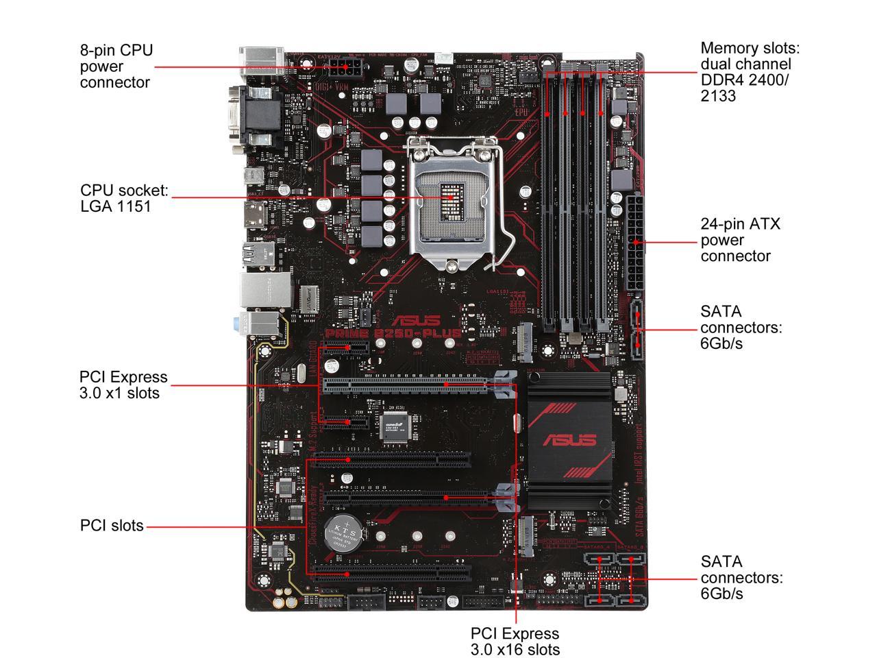 ASUS PRIME B250-PLUS LGA 1151 Intel B250 HDMI SATA 6Gb/s USB 3.0 ATX Motherboards - Intel