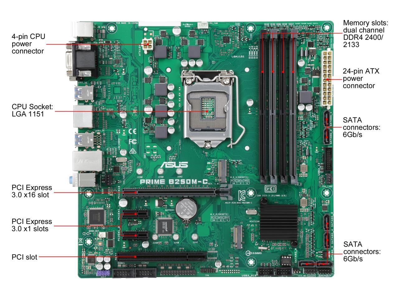 ASUS PRIME B250M-C/CSM LGA 1151 Intel B250 HDMI SATA 6Gb/s USB 3.1 Micro ATX Motherboards - Intel