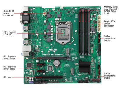 ASUS PRIME B250M-C/CSM LGA 1151 Intel B250 HDMI SATA 6Gb/s USB 3.1 Micro ATX Motherboards - Intel