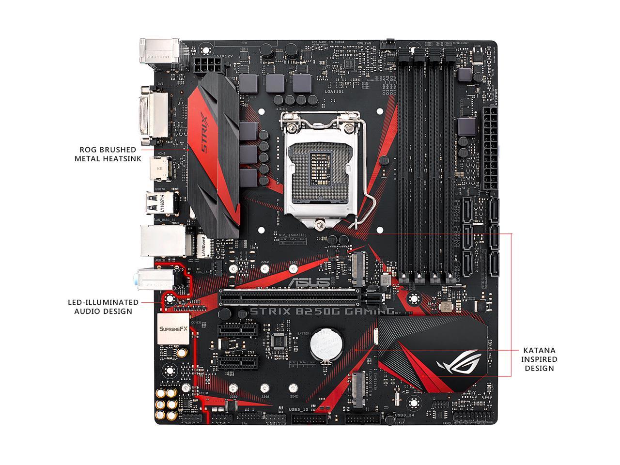ASUS ROG STRIX B250G GAMING LGA1151 DDR4 HDMI DVI M.2 Micro-ATX Motherboard with USB 3.1