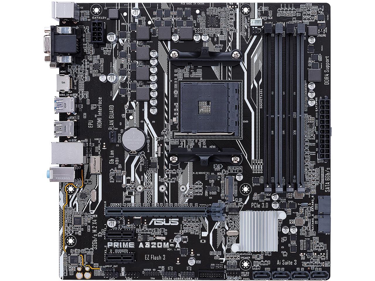 ASUS PRIME A320M-A AM4 AMD A320 SATA 6Gb/s USB 3.1 HDMI Micro ATX AMD Motherboard