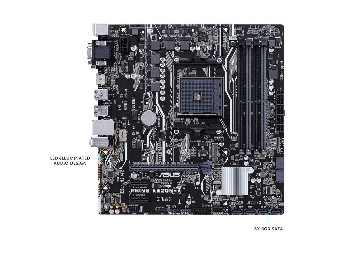 ASUS PRIME A320M-A AM4 AMD A320 SATA 6Gb/s USB 3.1 HDMI Micro ATX AMD Motherboard
