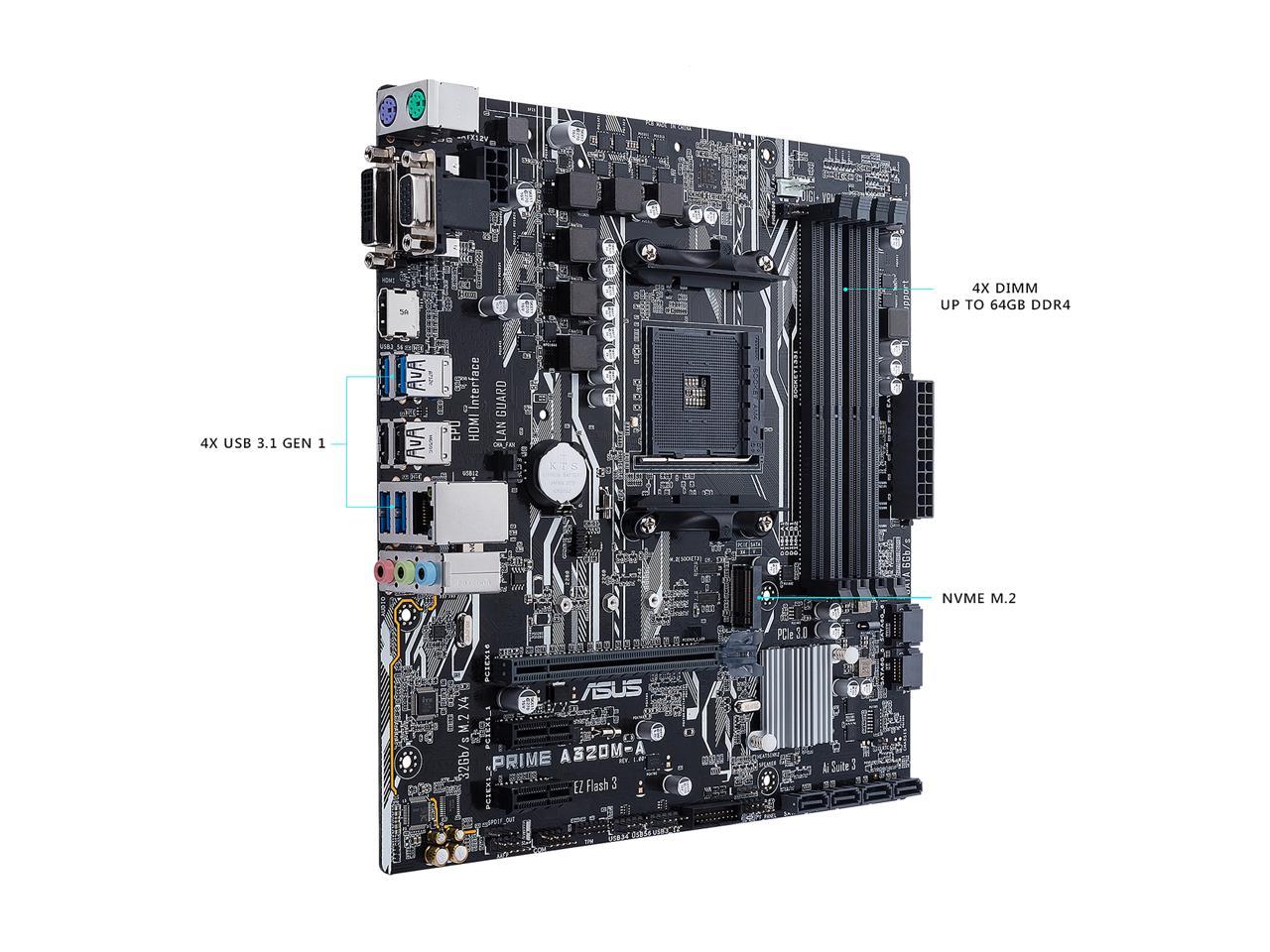 ASUS PRIME A320M-A AM4 AMD A320 SATA 6Gb/s USB 3.1 HDMI Micro ATX AMD Motherboard