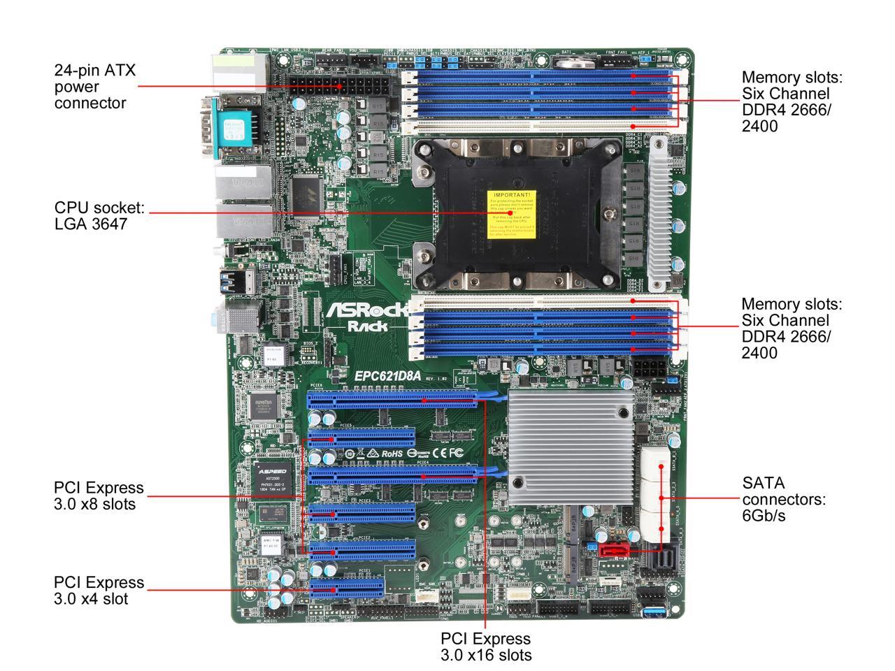 ASRock EPC621D8A ATX Server Motherboard LGA3647 Intel C621