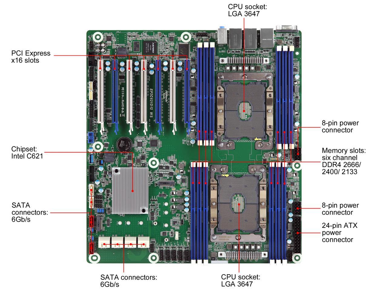 ASRock EP2C621D12 WS EEB Server Motherboard LGA 3647 Intel C621