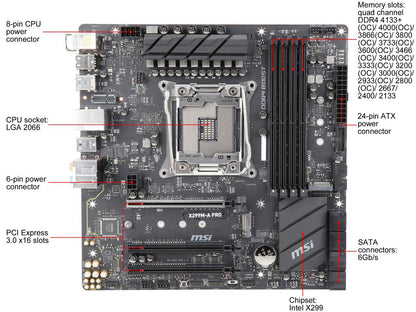 MSI PRO X299M-A PRO LGA 2066 Intel X299 SATA 6Gb/s USB 3.1 Micro ATX Intel Motherboard