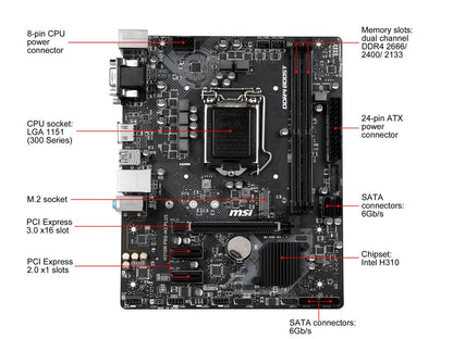 MSI H310M PRO-M2 PLUS LGA 1151 (300 Series) Intel H310 HDMI SATA 6Gb/s USB 3.1 Micro ATX Intel Motherboard