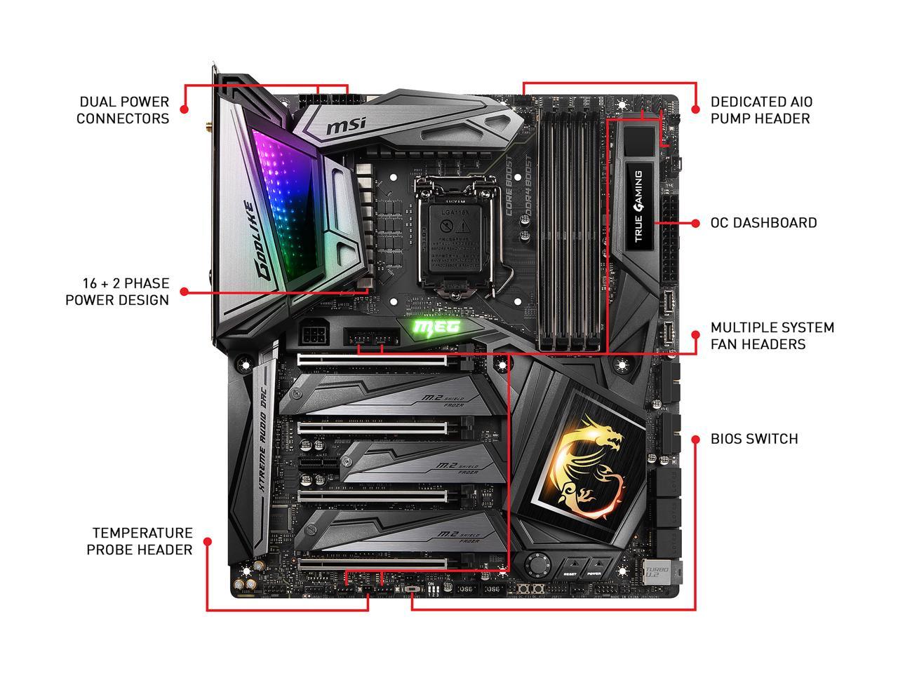 MSI MEG Z390 GODLIKE LGA 1151 (300 Series) Intel Z390 SATA 6Gb/s USB 3.1 Extended ATX Intel Motherboard