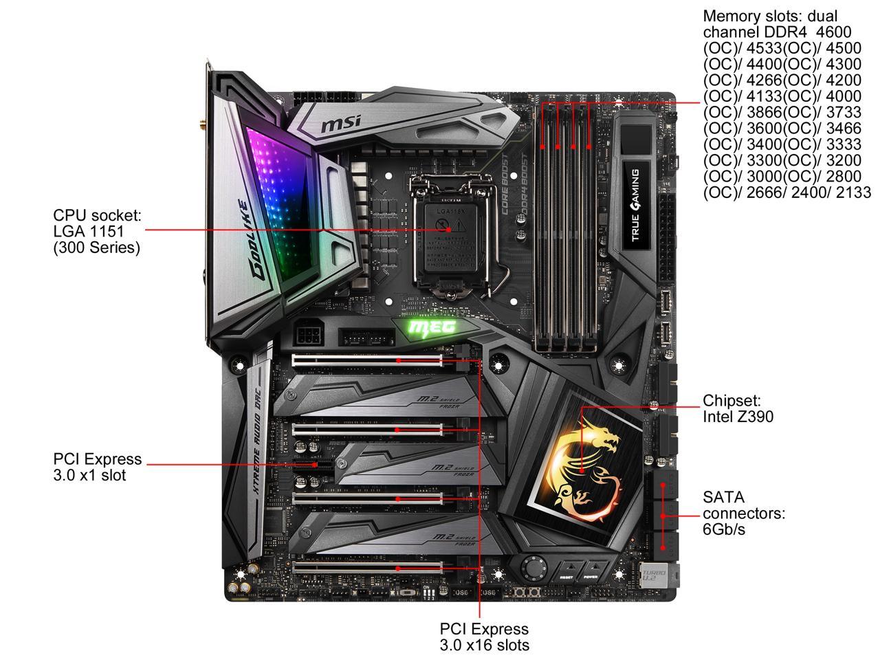 MSI MEG Z390 GODLIKE LGA 1151 (300 Series) Intel Z390 SATA 6Gb/s USB 3.1 Extended ATX Intel Motherboard