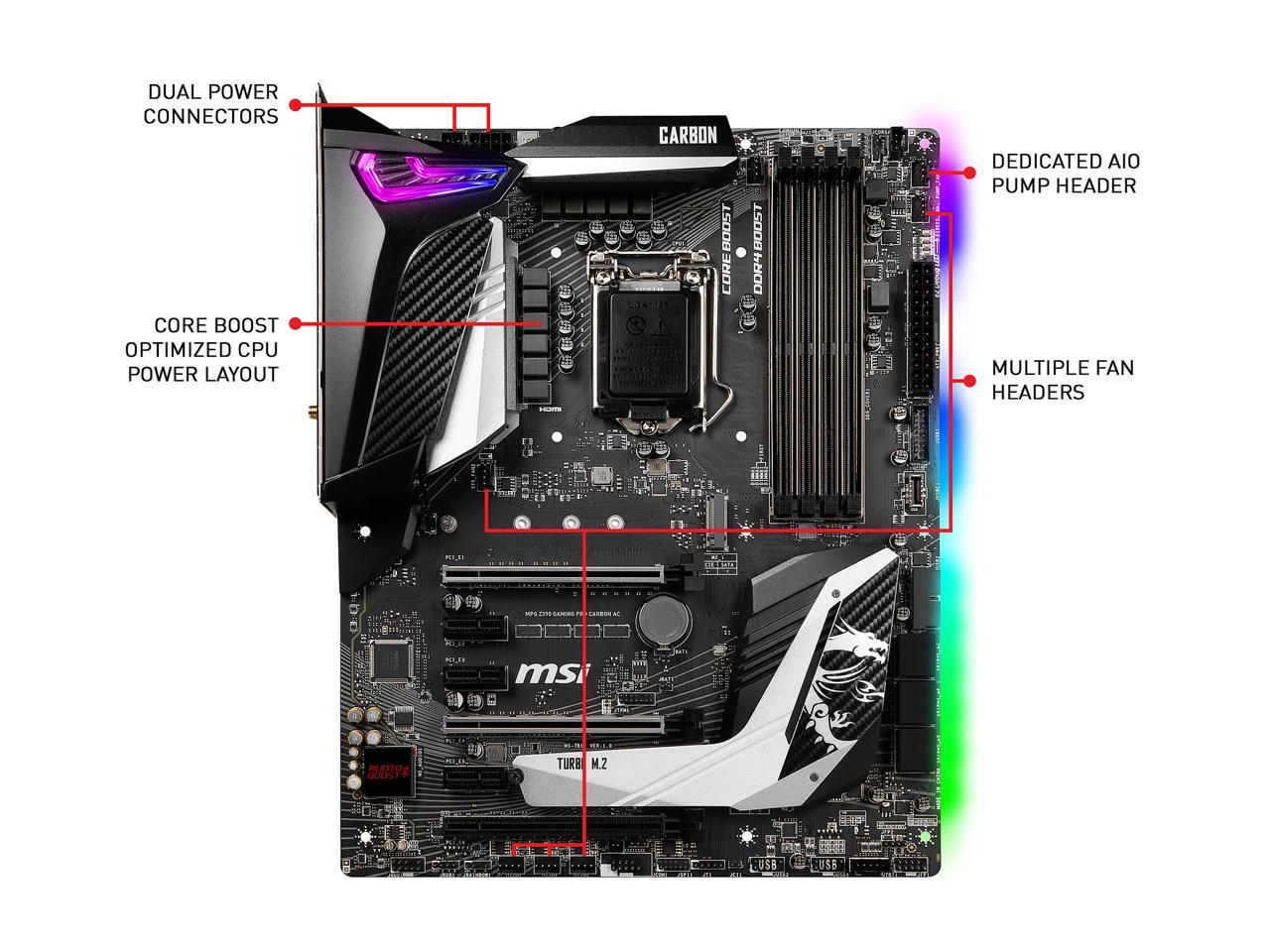 MSI MPG Z390 GAMING PRO CARBON AC LGA 1151 (300 Series) Intel Z390 HDMI SATA 6Gb/s USB 3.1 ATX Intel Motherboard