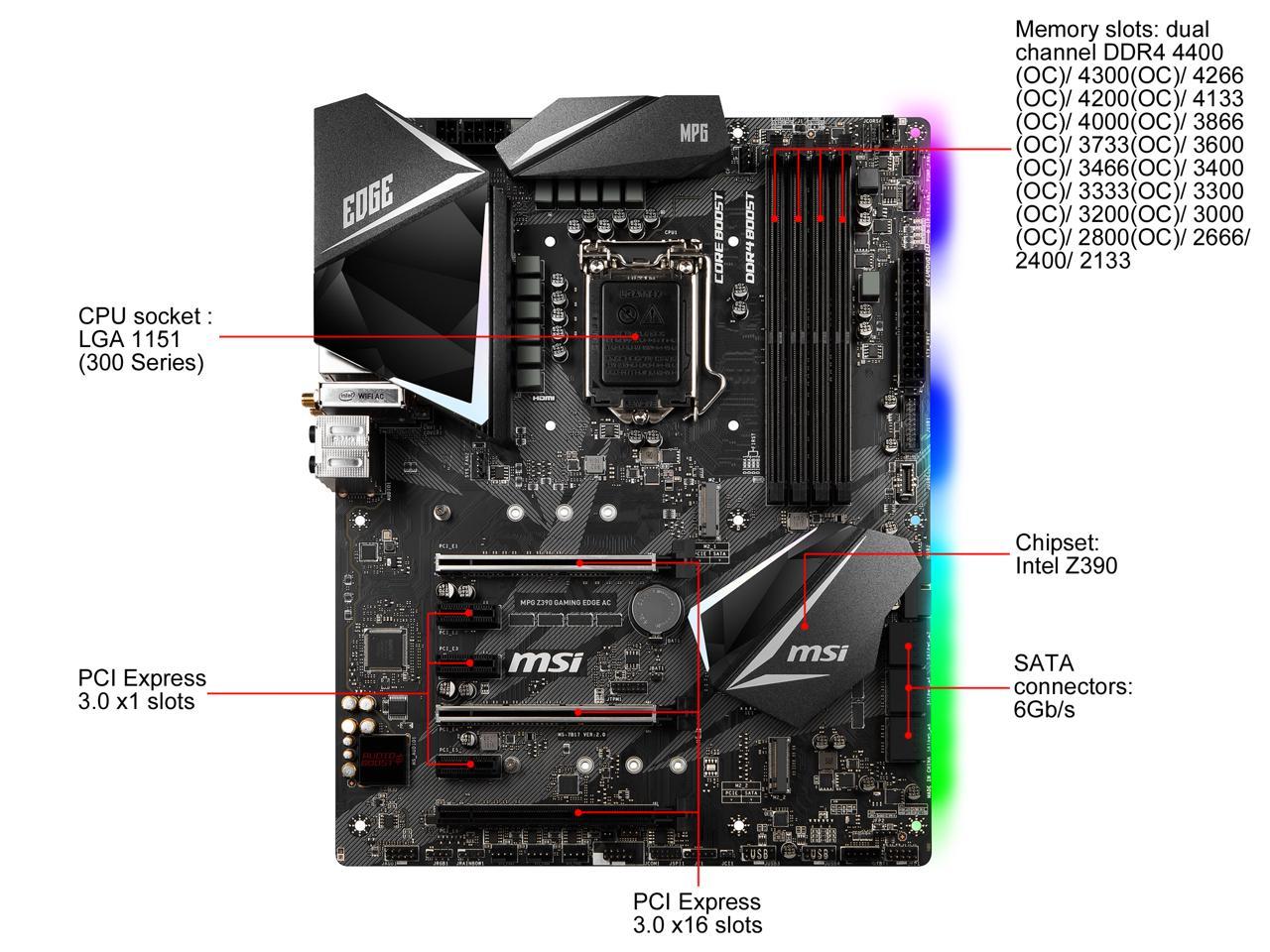 MSI MPG Z390 GAMING EDGE AC LGA 1151 (300 Series) Intel Z390 SATA 6Gb/s ATX Intel Motherboard