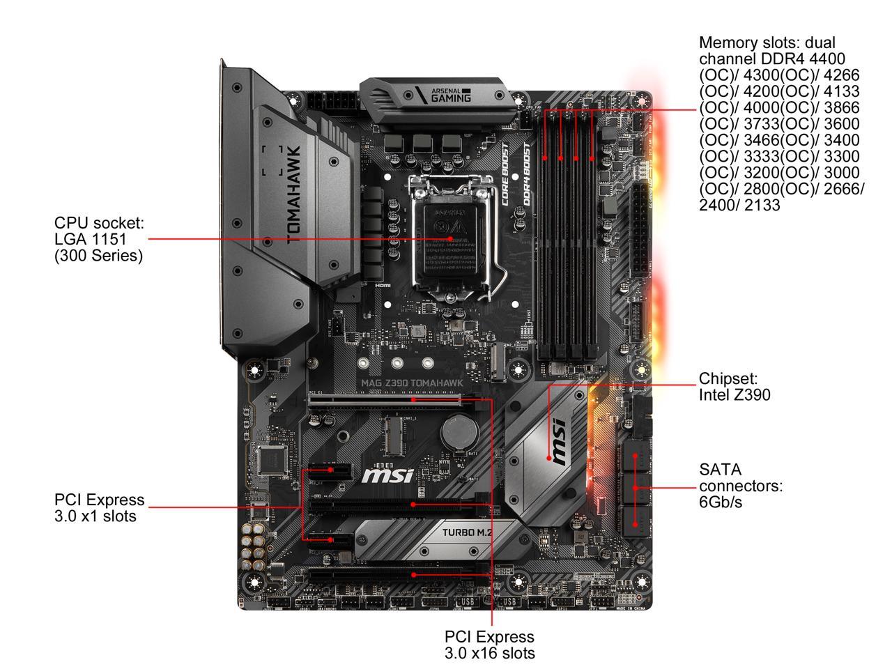 MSI MAG Z390 TOMAHAWK LGA 1151 (300 Series) Intel Z390 HDMI SATA 6Gb/s USB 3.1 ATX Intel Motherboard