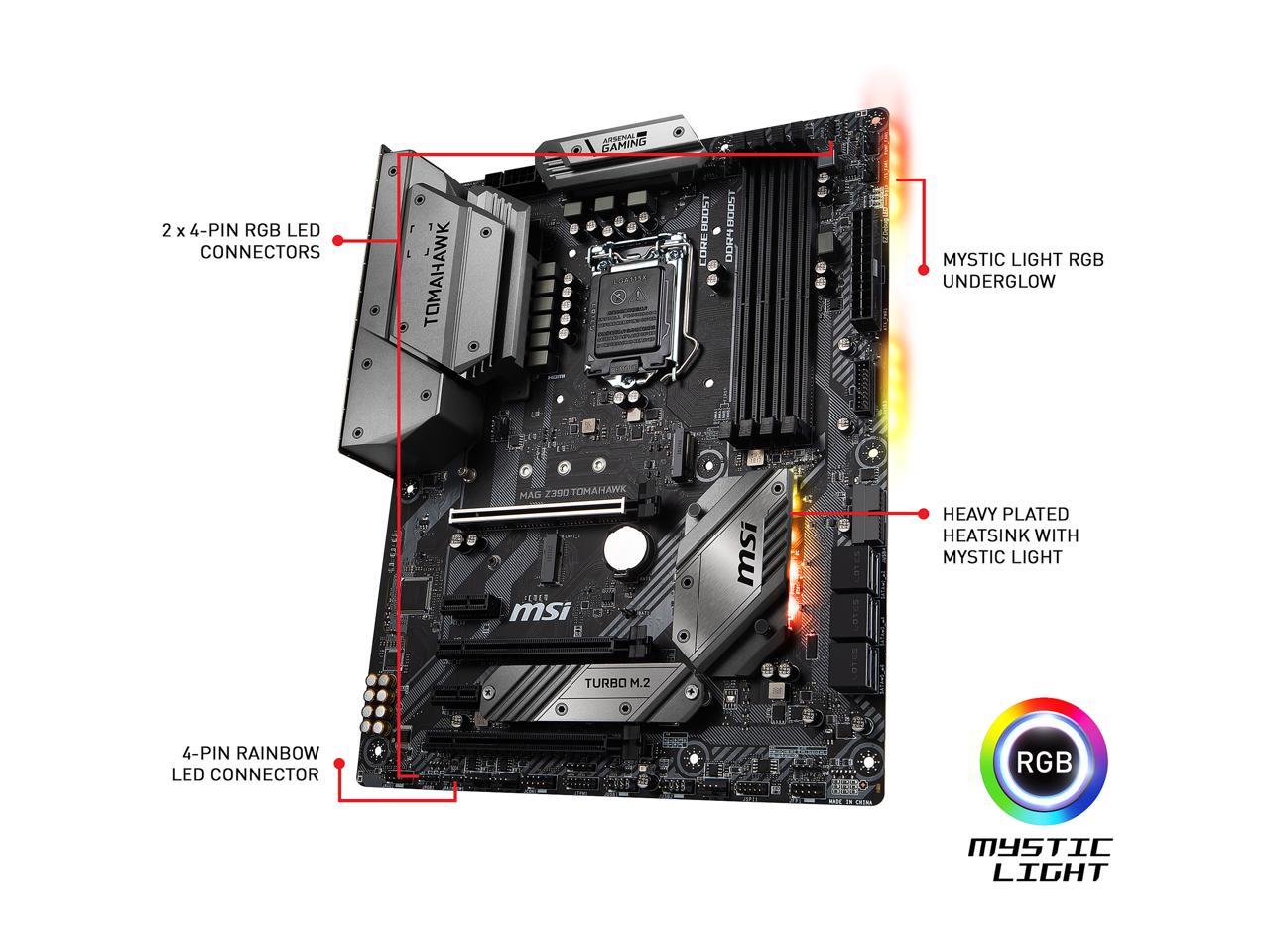 MSI MAG Z390 TOMAHAWK LGA 1151 (300 Series) Intel Z390 HDMI SATA 6Gb/s USB 3.1 ATX Intel Motherboard