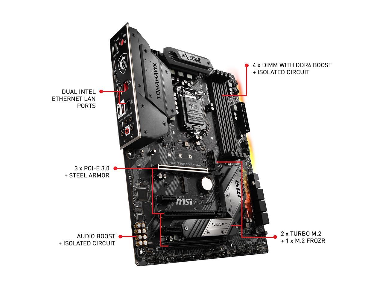 MSI MAG Z390 TOMAHAWK LGA 1151 (300 Series) Intel Z390 HDMI SATA 6Gb/s USB 3.1 ATX Intel Motherboard