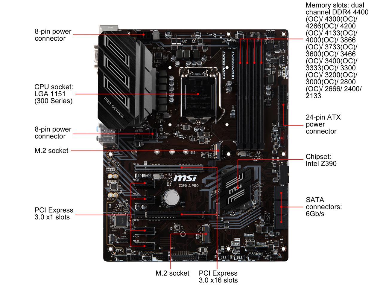 MSI PRO Z390-A PRO LGA 1151 (300 Series) Intel Z390 SATA 6Gb/s USB 3.1 ATX Intel Motherboard