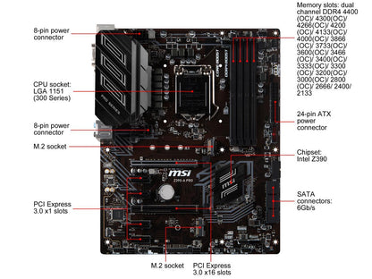 MSI PRO Z390-A PRO LGA 1151 (300 Series) Intel Z390 SATA 6Gb/s USB 3.1 ATX Intel Motherboard