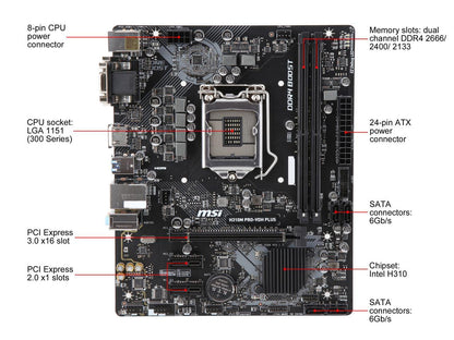 MSI PRO H310M PRO-VDH PLUS LGA 1151 (300 Series) Intel H310 HDMI SATA 6Gb/s USB 3.1 Micro ATX Intel Motherboard