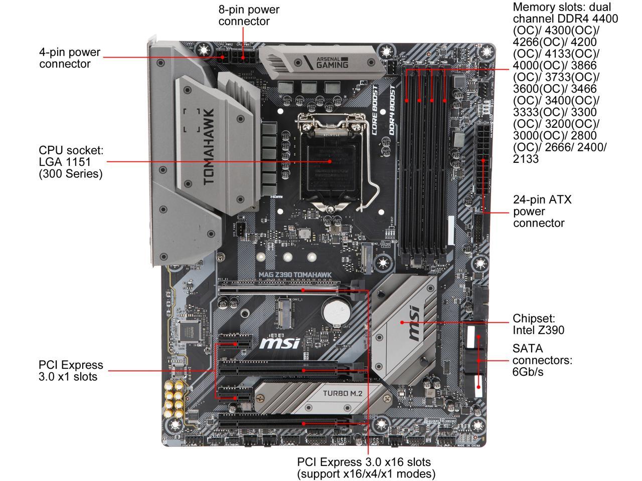 MSI MAG Z390 TOMAHAWK LGA 1151 (300 Series) Intel Z390 SATA 6Gb/s ATX Intel Motherboard
