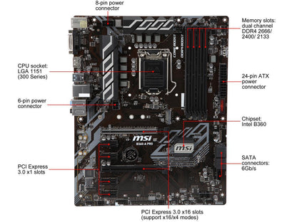 MSI PRO B360-A PRO LGA 1151 (300 Series) Intel B360 SATA 6Gb/s ATX Intel Motherboard