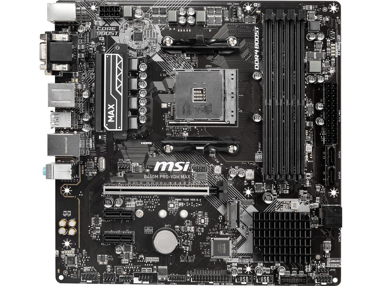 MSI PRO B450M PRO-VDH MAX AM4 AMD B450 SATA 6Gb/s Micro ATX AMD Motherboard