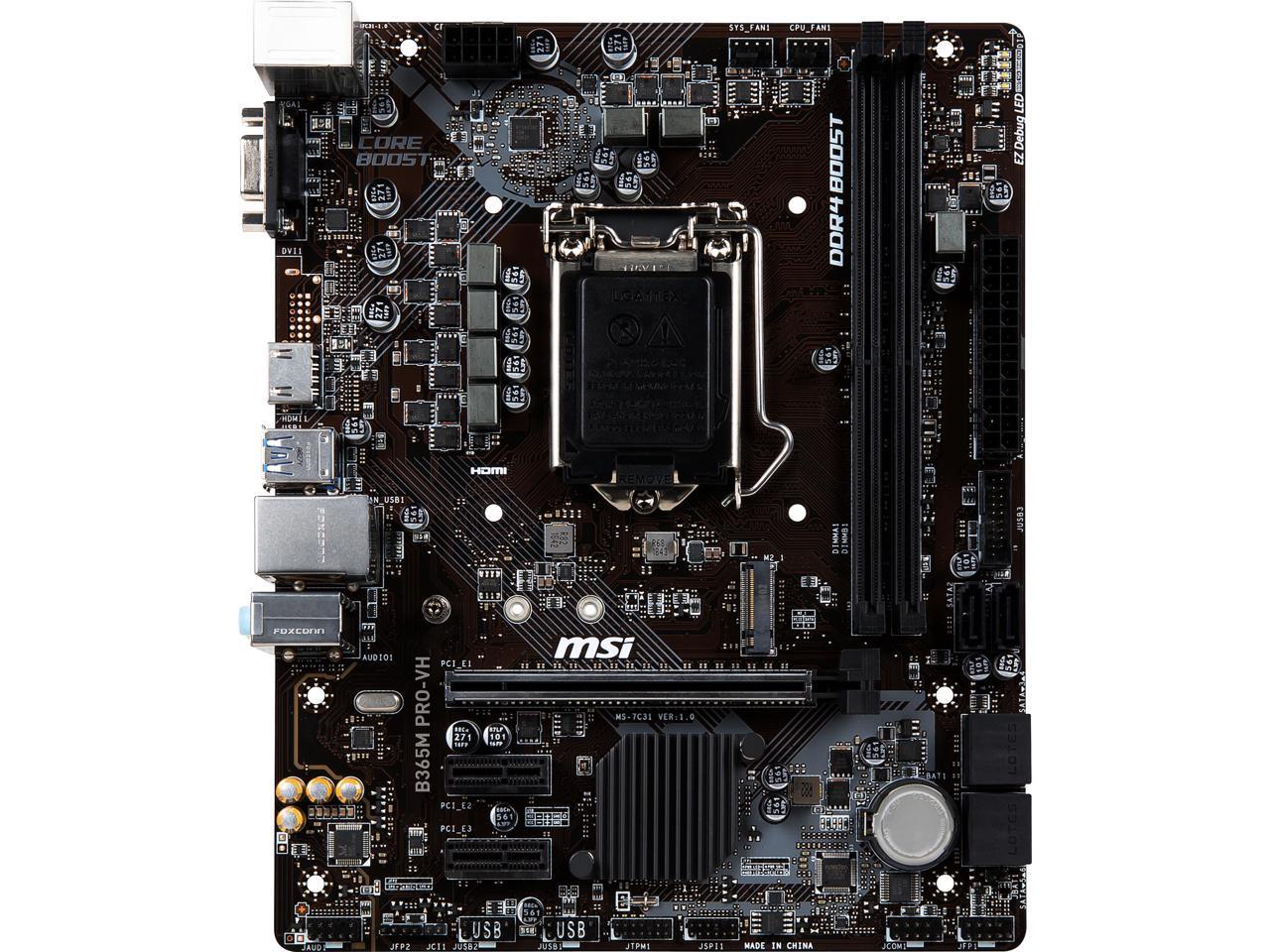 MSI PRO B365M PRO-VH LGA 1151 (300 Series) Intel B365 SATA 6Gb/s Micro ATX Intel Motherboard
