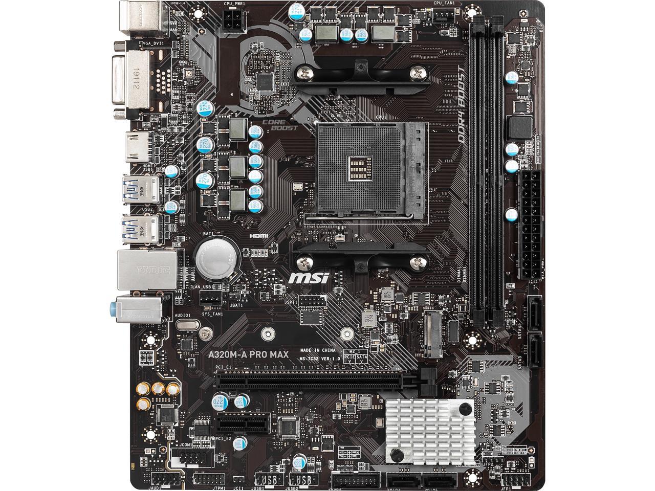 MSI A320M-A PRO MAX AM4 AMD A320 SATA 6Gb/s Micro ATX AMD Motherboard
