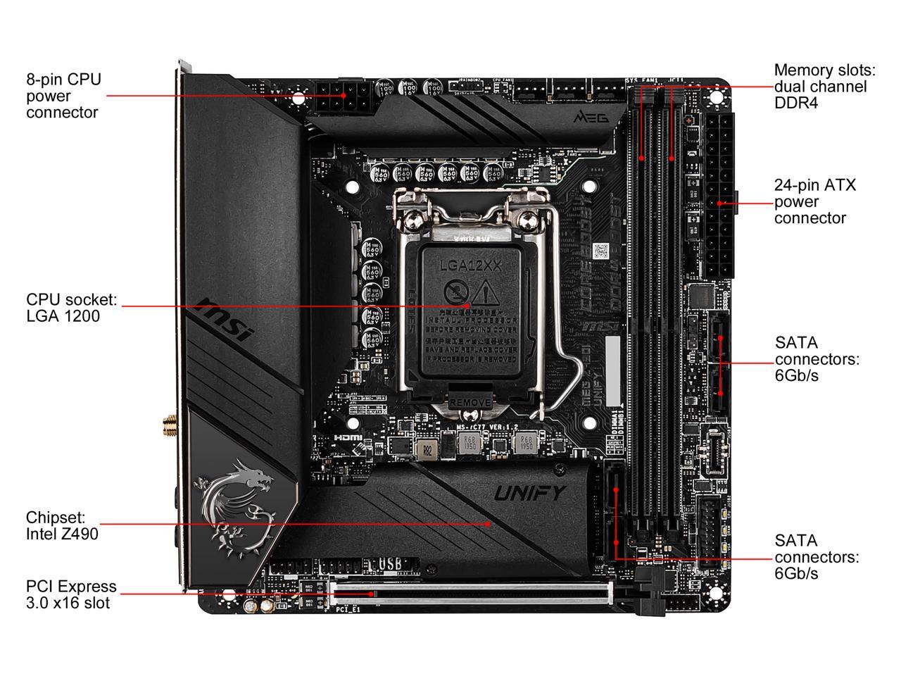 MSI MEG Z490I UNIFY LGA 1200 Intel Z490 SATA 6Gb/s Mini ITX Intel Motherboard