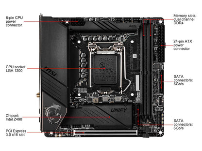 MSI MEG Z490I UNIFY LGA 1200 Intel Z490 SATA 6Gb/s Mini ITX Intel Motherboard