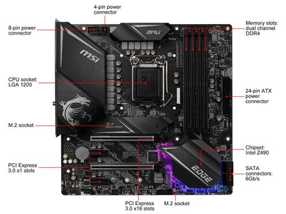 MSI MPG Z490M GAMING EDGE WIFI LGA 1200 Intel Z490 SATA 6Gb/s Micro ATX Intel Motherboard