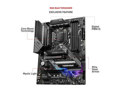MSI MAG B460 TOMAHAWK LGA 1200 Intel B460 SATA 6Gb/s ATX Intel Motherboard