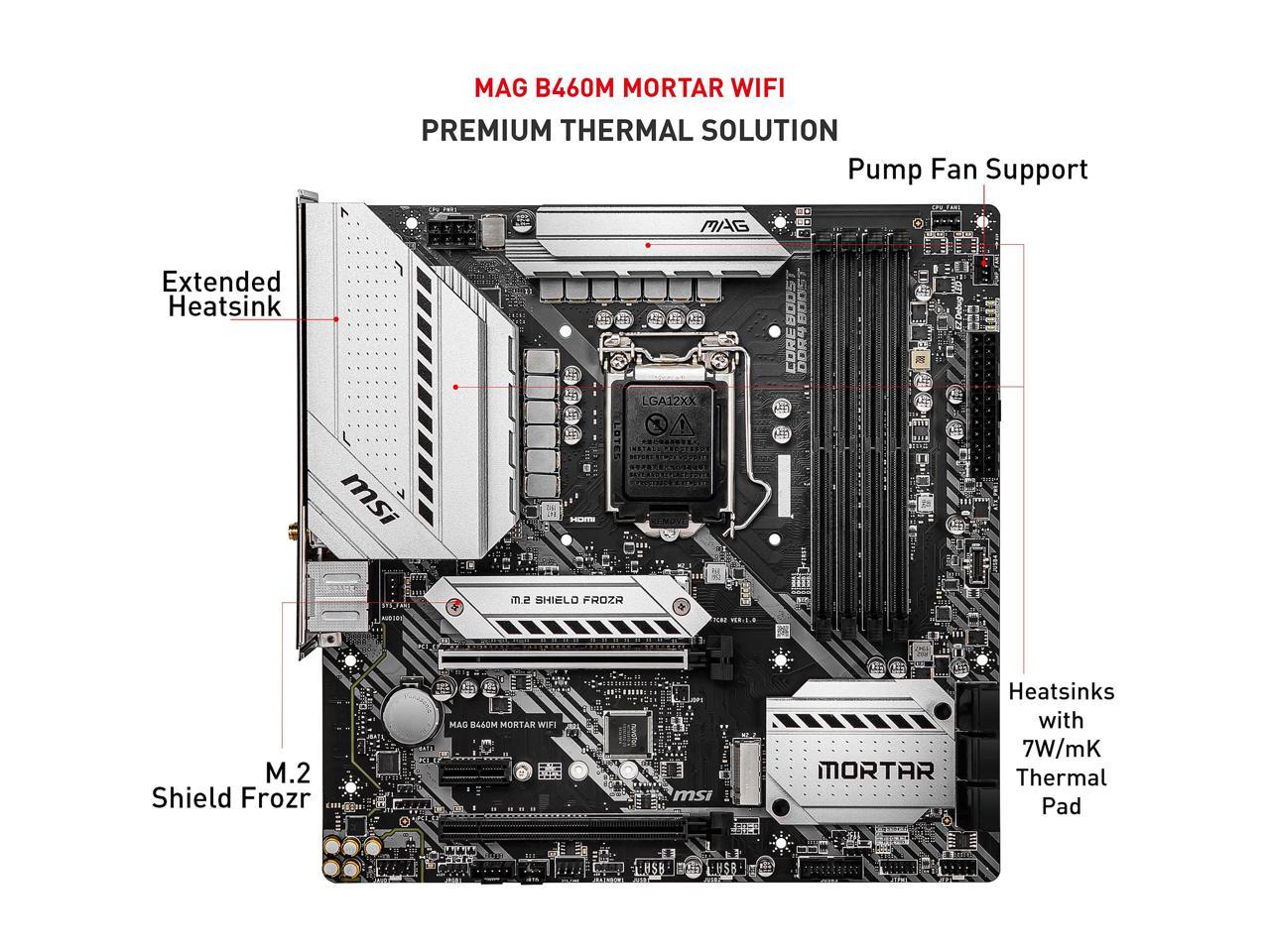 MSI MAG B460M MORTAR WIFI LGA 1200 Intel B460 SATA 6Gb/s Micro ATX Intel Motherboard