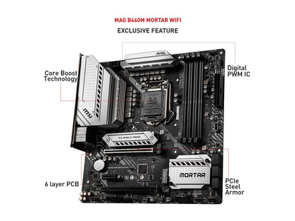 MSI MAG B460M MORTAR WIFI LGA 1200 Intel B460 SATA 6Gb/s Micro ATX Intel Motherboard