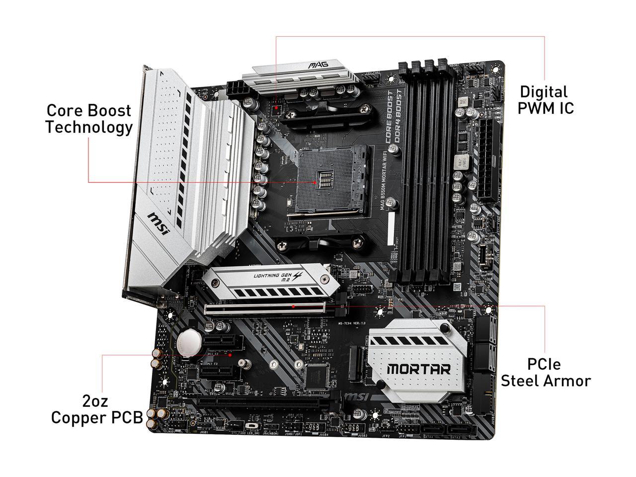 MSI MAG B550M MORTAR WIFI AM4 AMD B550 SATA 6Gb/s Micro ATX AMD Motherboard