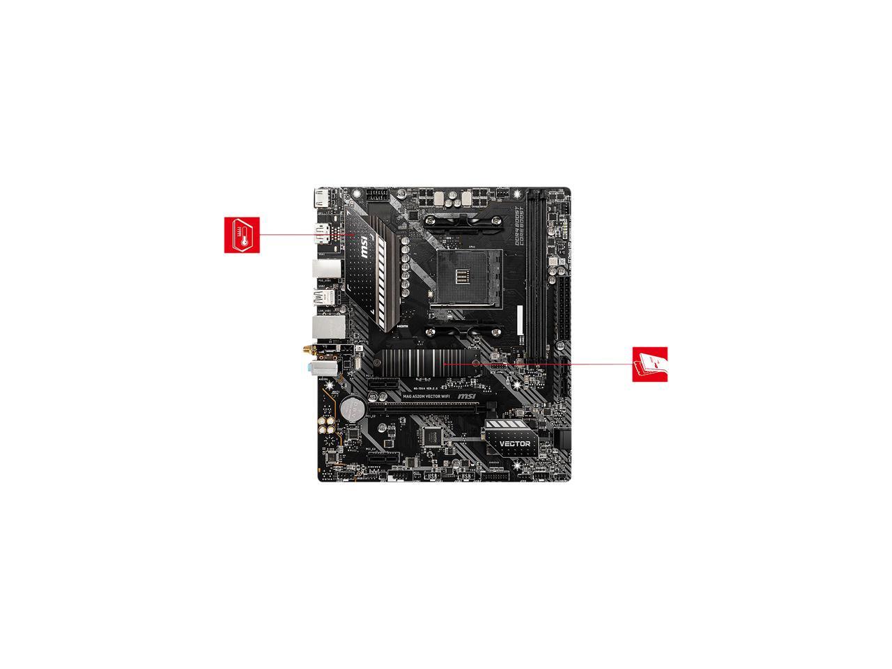MSI MAG A520M VECTOR WIFI AM4 AMD A520 SATA 6Gb/s Micro ATX AMD Motherboard