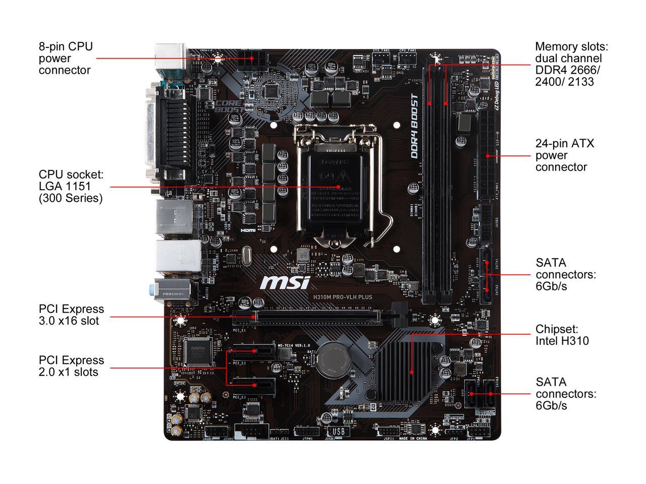 MSI PRO H310M PRO-VLH PLUS LGA 1151 (300 Series) Intel H310 SATA 6Gb/s Micro ATX Intel Motherboard