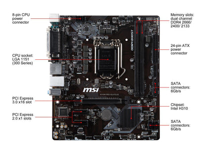 MSI PRO H310M PRO-VLH PLUS LGA 1151 (300 Series) Intel H310 SATA 6Gb/s Micro ATX Intel Motherboard