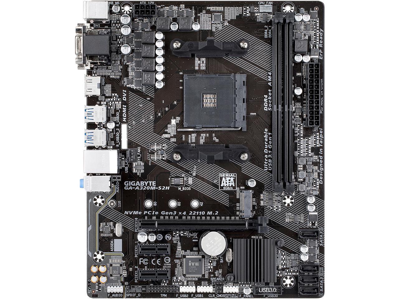 GIGABYTE GA-A320M-S2H AM4 AMD A320 SATA 6Gb/s USB 3.1 HDMI Micro ATX AMD Motherboard
