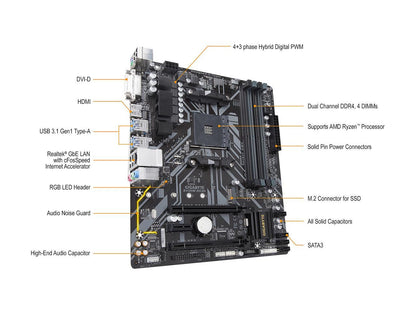 GIGABYTE B450M DS3H AM4 AMD B450 SATA 6Gb/s Micro ATX AMD Motherboard