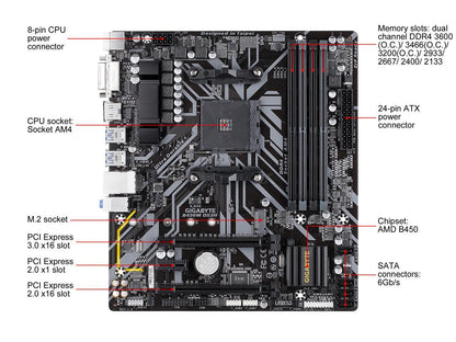 GIGABYTE B450M DS3H AM4 AMD B450 SATA 6Gb/s Micro ATX AMD Motherboard