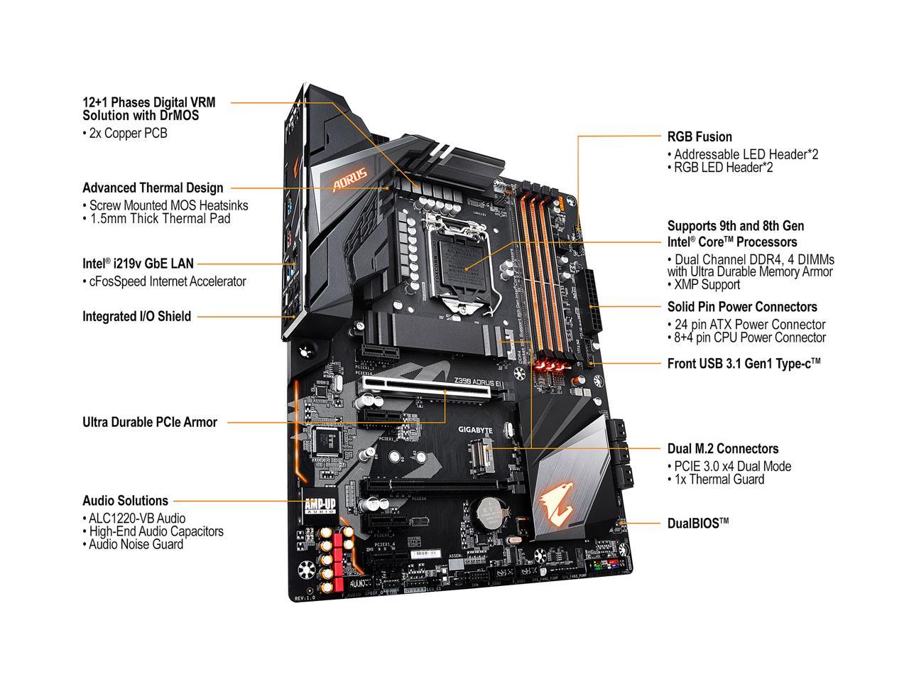 GIGABYTE Z390 AORUS ELITE LGA 1151 (300 Series) Intel Z390 SATA 6Gb/s ATX Intel Motherboard