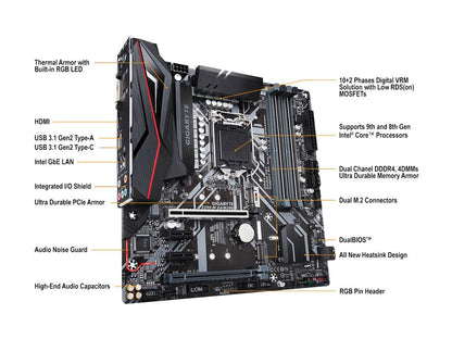 GIGABYTE Z390 M GAMING LGA 1151 (300 Series) Intel Z390 HDMI SATA 6Gb/s USB 3.1 Micro ATX Intel Motherboard