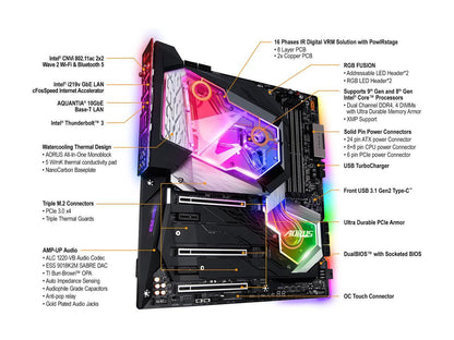 GIGABYTE Z390 AORUS XTREME WATERFORCE LGA 1151 (300 Series) Intel Z390 HDMI SATA 6Gb/s USB 3.1 Extended ATX Intel Motherboard