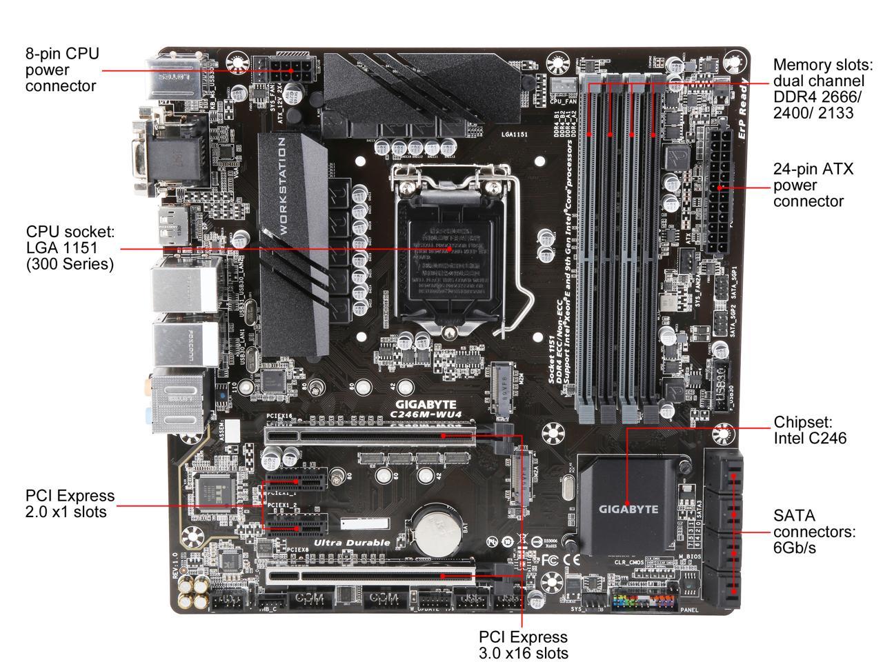 GIGABYTE C246M-WU4 LGA 1151 (300 Series) Intel C246 SATA 6Gb/s USB 3.1 Micro ATX Intel Motherboard