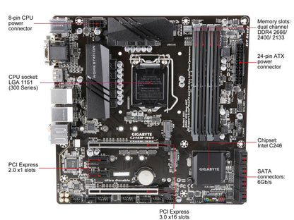 GIGABYTE C246M-WU4 LGA 1151 (300 Series) Intel C246 SATA 6Gb/s USB 3.1 Micro ATX Intel Motherboard